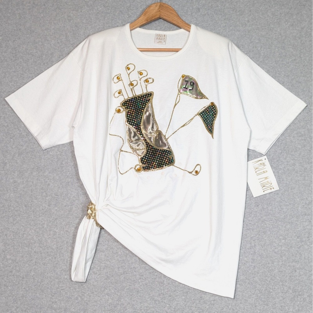 Vintage Karla Marie Side Tie Scunchie Golf Shirt Womens One Size Gold Glitter